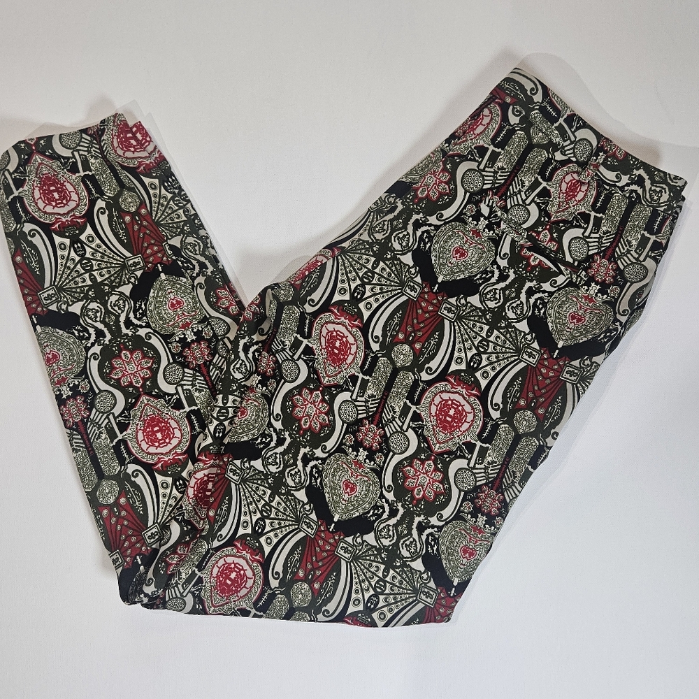 Topshop Womens Pants 4 Green Red Black Abstract‎ Made In The UK Skinny Mid Rise